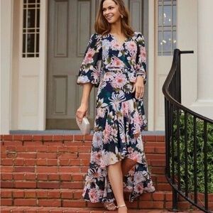 Eliza J Pink Maxi Dress with V-Neck and Bishop Sleeves